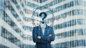 An image featuring a person having a question mark instead of his head representing concept of data hiding